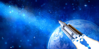 蓝色唯美星球星空航空航天火箭展板背景